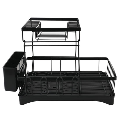 Dish Drying Rack for Countertop, Rustproof Space-Saving & Multipurpose 2-Tier Dish Rack for Kitchen Counter with Utensil Holder, Large Capacity, Black