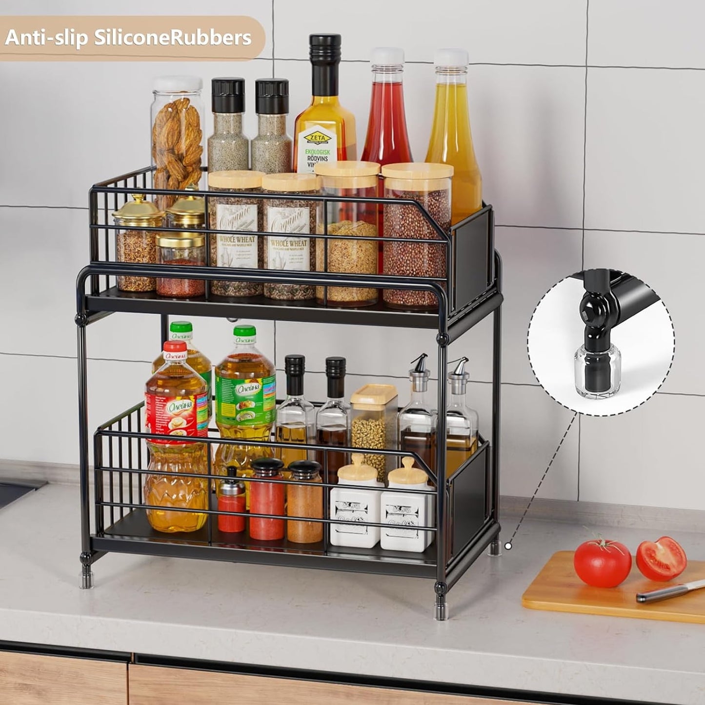 Sliding Cabinet Basket Organizer, Bathroom Organizer Under Sink Shelf, Under Kitchen Cabinet Organizer, 2 Tier Multi-purpose Under Sink Storage Rack, Black