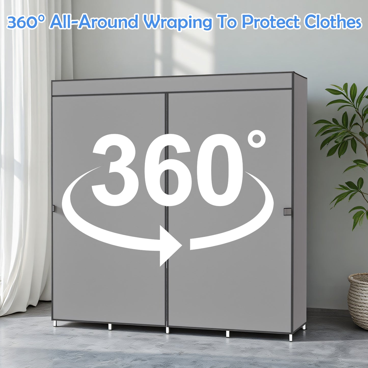 BAOKALER 67-Inch Wide Wardrobe Closet with 4 Hanging Rods & 8 Shelves, Non-Woven Fabric Hanging Closet Organizer, 16mm Steel Tube Clothing Rack for Bedroom, Living Room, Closet, Garage, Dorm, Gray