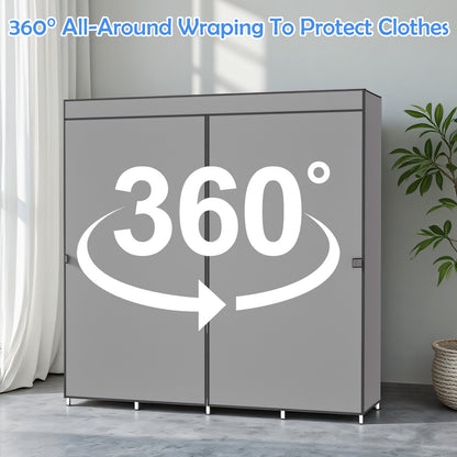 BAOKALER 67-Inch Wide Wardrobe Closet with 4 Hanging Rods & 8 Shelves, Non-Woven Fabric Hanging Closet Organizer, 16mm Steel Tube Clothing Rack for Bedroom, Living Room, Closet, Garage, Dorm, Gray
