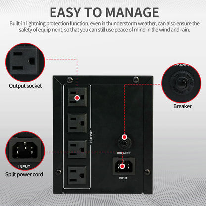 Backup UPS Power Supply 1200VA 720W Battery Backup Power with 4 Outlets and LCD Display, Suitable for Home and Office