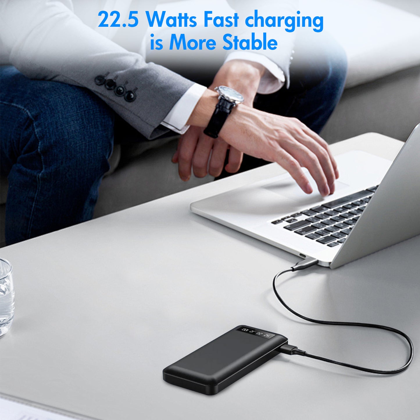 20000mAh Power Bank Portable Fast Charger with 4 Cables, Compatible with iPhone & Samsung, High-Speed Charging Battery Pack, USB-C Cables, Black