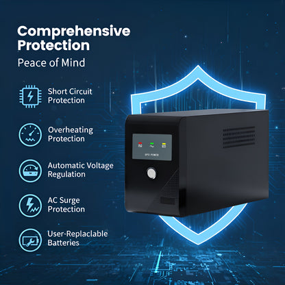 CATGOOD UPS 850VA/510W Backup Power, 3 Outlets, Battery Backup with Surge Protection, Suitable for Home and Office
