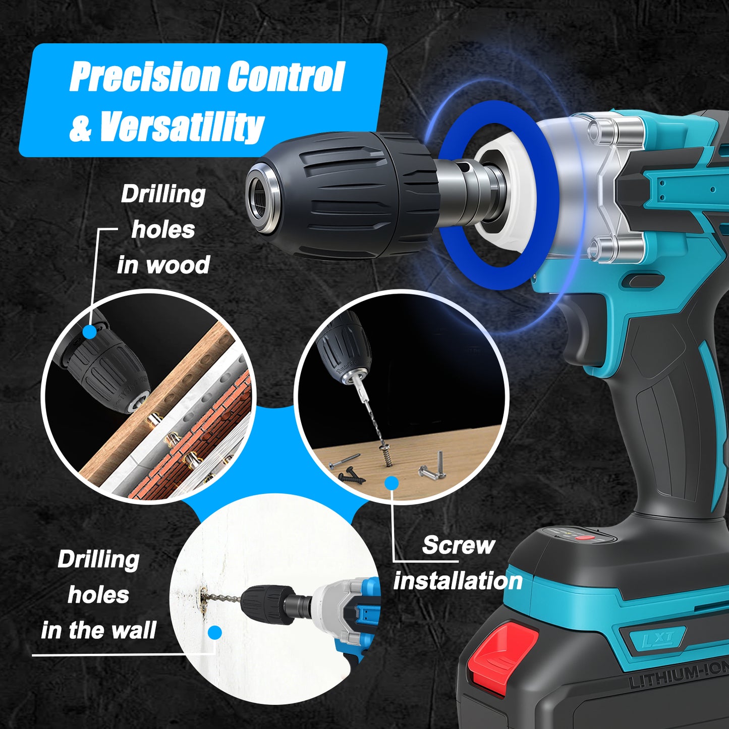 Baokaler Cordless Impact Wrench 1/2-Inch, Max Torque 740 Ft-lbs Impact Gun, High Efficiency Brushless Motor with Fast Charger and 2 Battery, 21V High Torque Power Impact Driver for Car/Mower