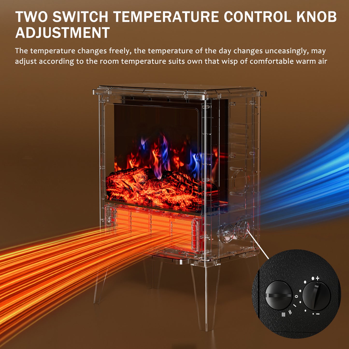 1500W Electric Fireplace, Infrared Fireplace Heater Stove with 3D Realistic Flame, Electric Heater with Overheat Safety Design and Adjustable Heating Modes for Home Bedroom Office, Black