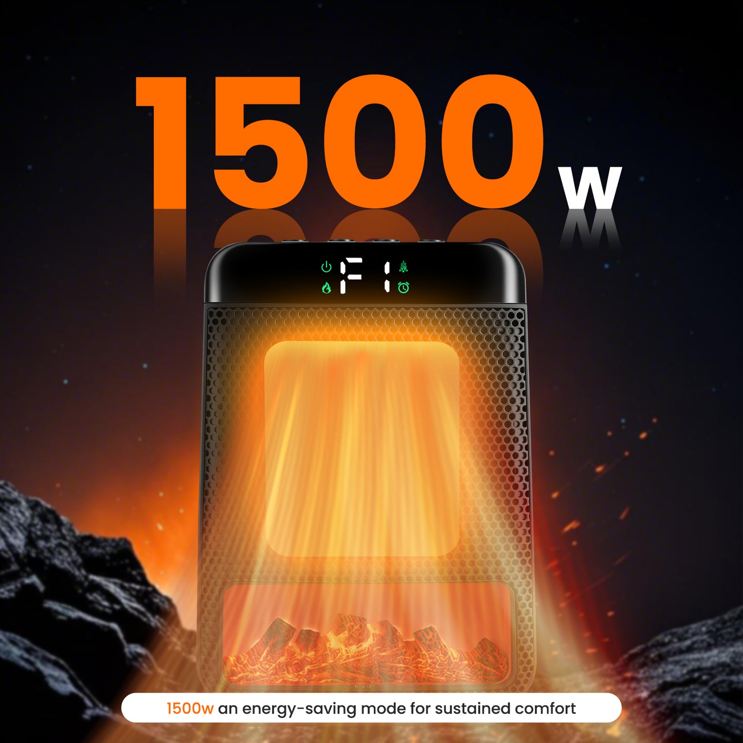 1500W Electric Heater with 3D Dynamic Flame, Indoor Tabletop Heater with Safety Protection & Timer, Low-Noise Space Heater Fan for Home, Bedroom, Office