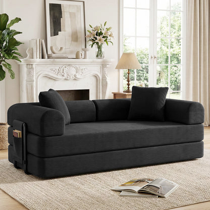 CATGOOD Sectional Couch for Living Room, Convertible Sofa Bed with Soft Corduroy, 78 Inch Modular Futon Couch Free Assembly, Black
