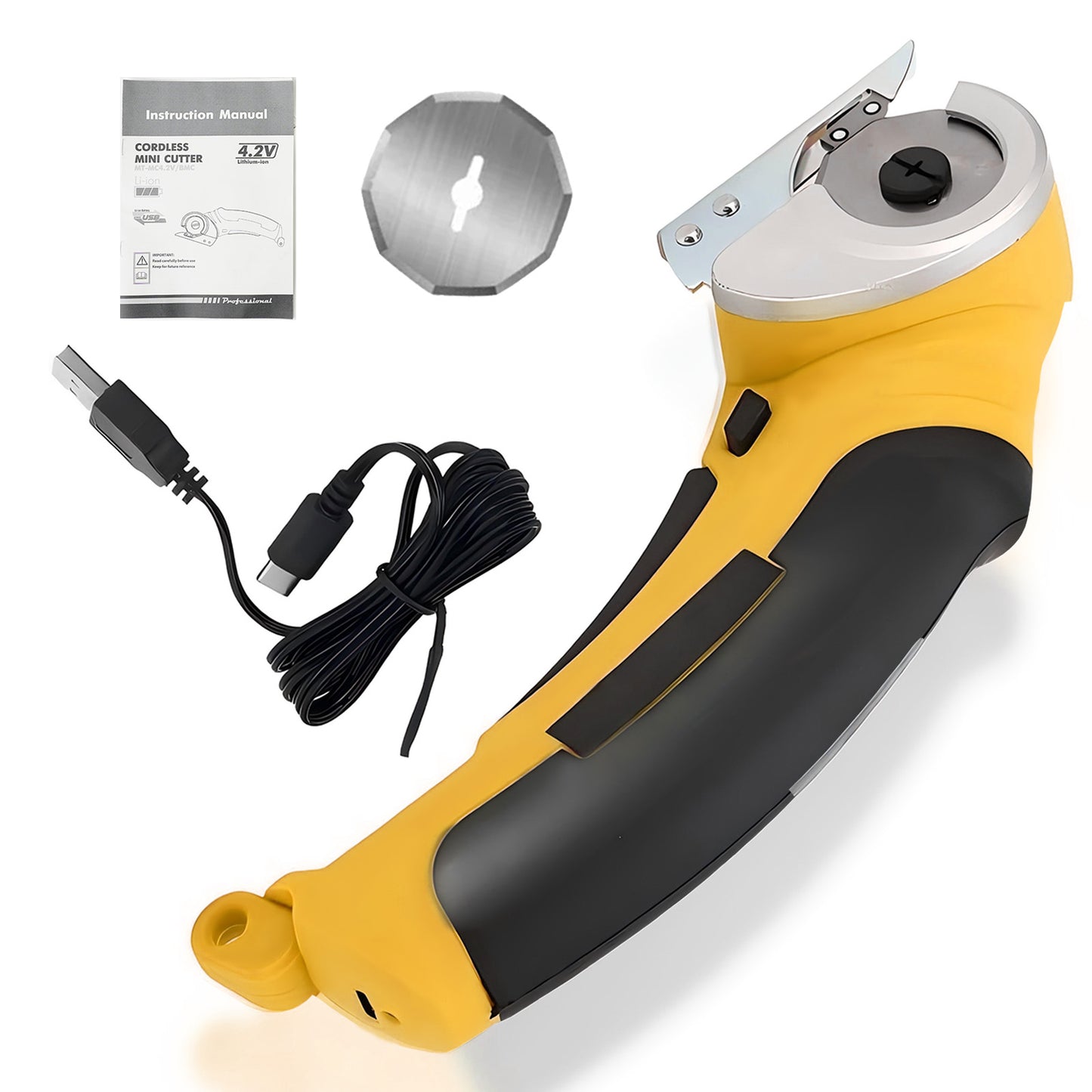 Cordless Electric Scissors, Cardboard Cutter, Rechargeable Powerful 4V Scissor Cutting Tool for Cardboard, Fabric, Leather, Yellow