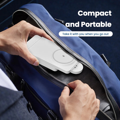 Magnetic Wireless Charger,3 in 1 Portable Charger Charging Station Compatible for iPhone 17 16e 16 15 14 13 12 11 X Pro Max & iWatch-Wireless Charging Dock for AirPods 4 3 Pro,White