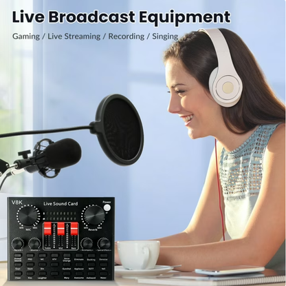 Podcast Equipment Bundle BM-800 Condenser Mic Kit with V8K Sound Card & Voice Changer for Streaming, Home Studio, YouTube, Voice-overs, Professional Recording on Laptops