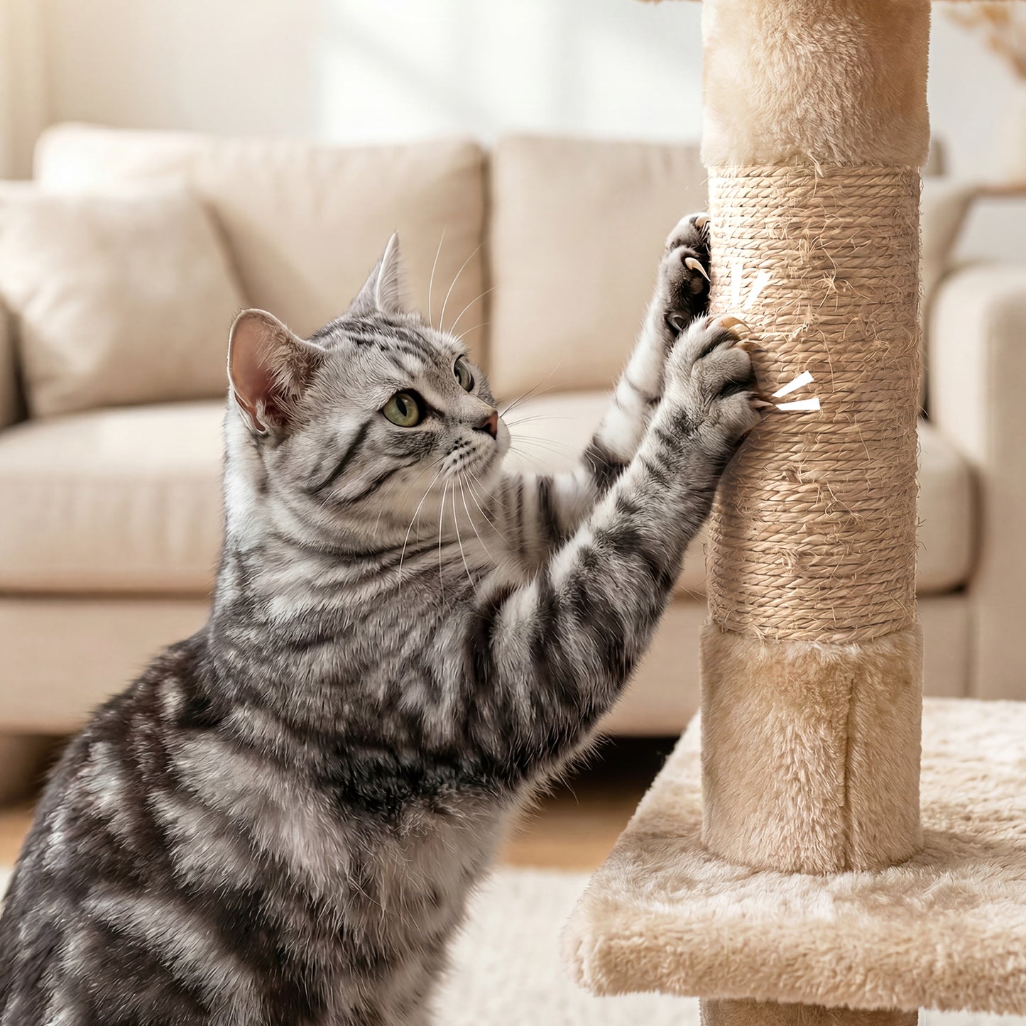 50-inch Large Cat Tree for Adult Cats, Multi-Level Cat Condo with 2 Cozy Caves, Steps, Sisal Scratching Posts & Toys, Beige