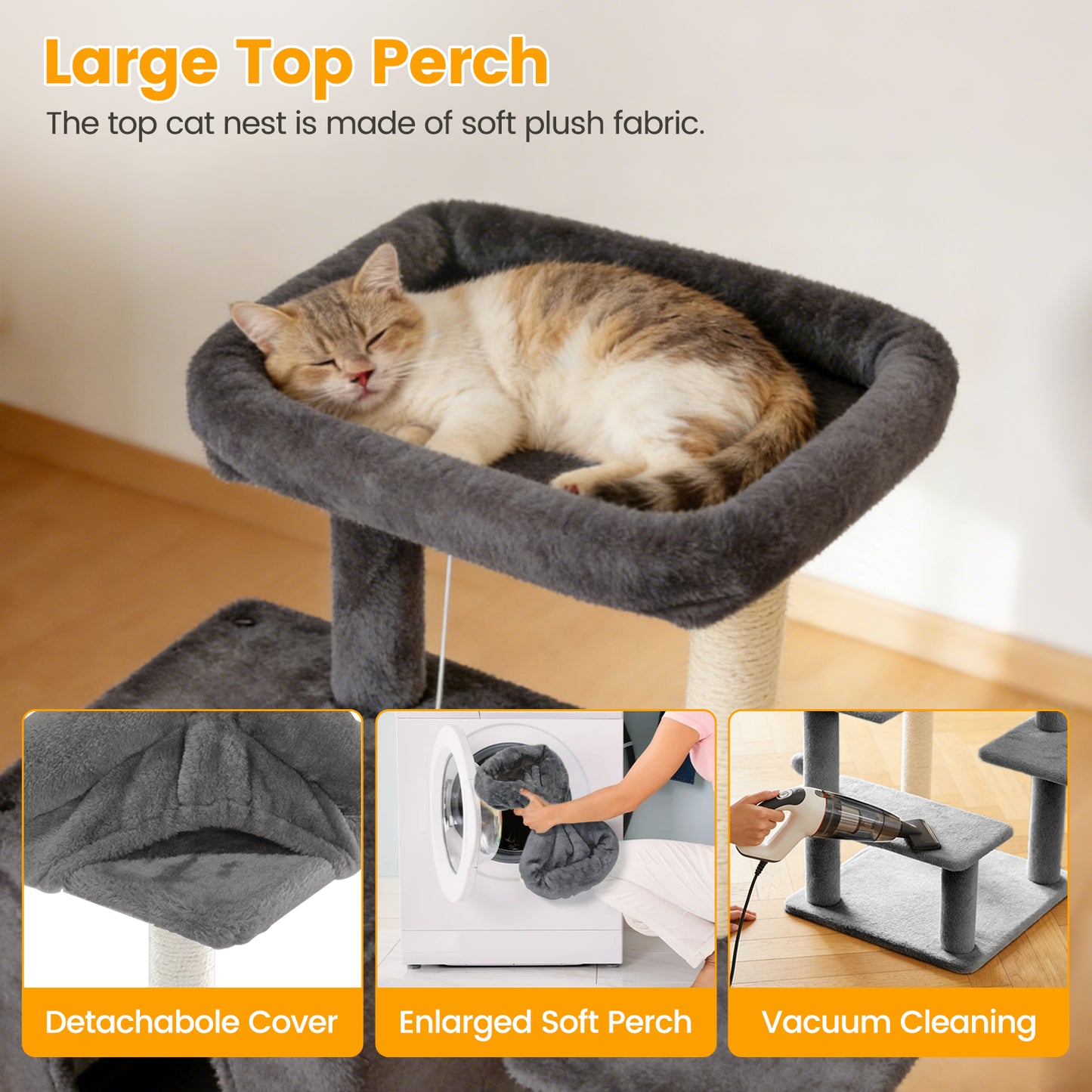 Sturdy 40-inch Cat Tree Tower with Cat Cave & Ramp Steps - Multi-Level Play & Sleep Center for Large Indoor Cats, Dark Gray