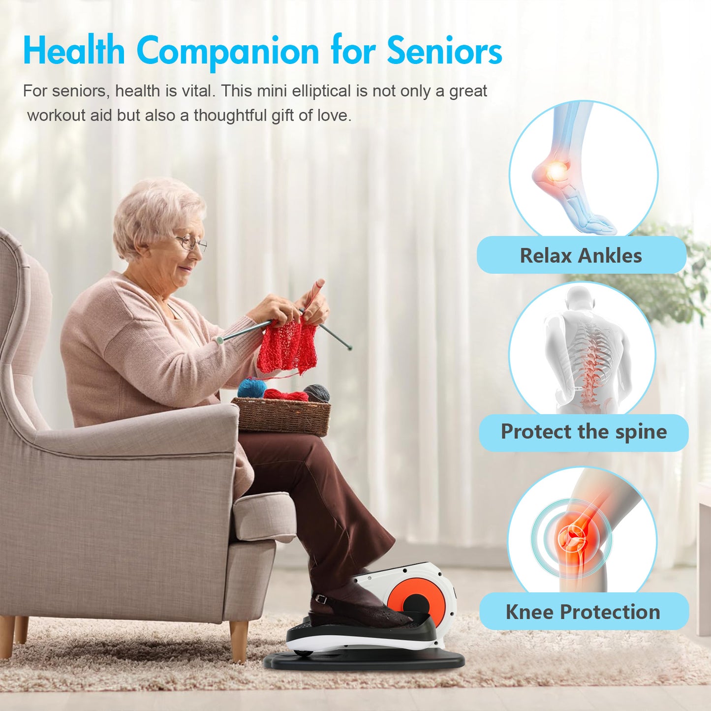 Under Desk Elliptical Machine, Powered Leg Exerciser for Seniors While Sitting, Portable Mini Elliptical with Remote Control, 12 Adjutable Speed Levels