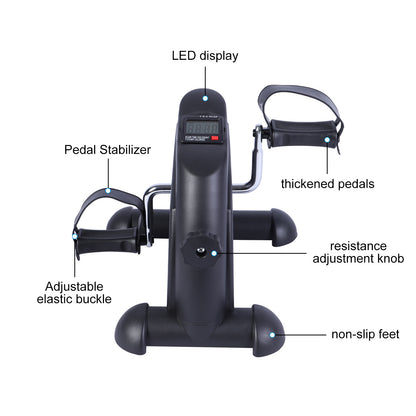 Mini Indoor Pedal Exerciser Cycle Bike Leg Arm Desk w/LCD Display Fitness Portable Pedal Stationary Bike Home Exercise Black