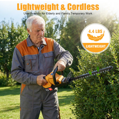22" Cordless Hedge Trimmer with 180～ Rotatable Head, 21V Electric Bush Trimmer with 2 x 4000mAh Batteries, 1000W 24000r/min Motor, 67Mn Steel Blade for Garden Yard, Yellow