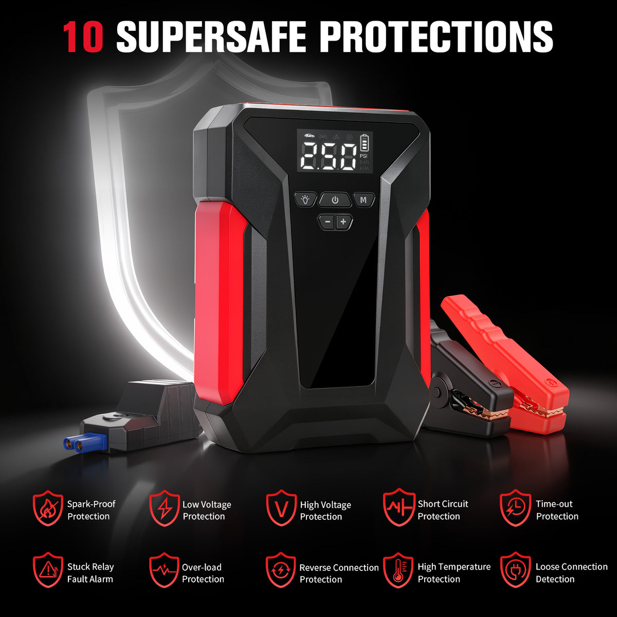 5 in 1 12V Car Jump Starter with Air Compressor, 1200A Peak Portable Jump Pack, 150PSI Digital Tire Inflator, 6000mAh Power Bank with LED Light for Cars Trucks SUVs