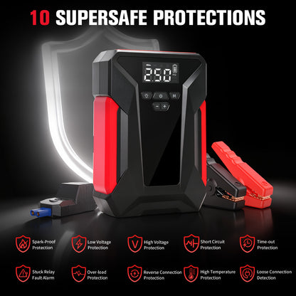 5 in 1 12V Car Jump Starter with Air Compressor, 1200A Peak Portable Jump Pack, 150PSI Digital Tire Inflator, 6000mAh Power Bank with LED Light for Cars Trucks SUVs