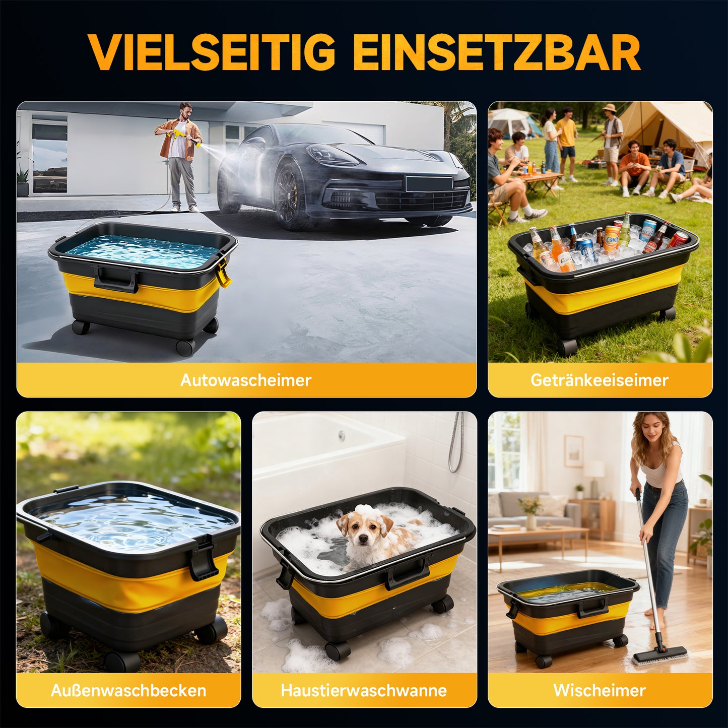 BAOKALER 1160PSI Pressure Washer with Foldable Water Container, 4.0Ah Dual Batteries, 6-in-1 Adjustable Nozzle, Portable Power Cleaner for Car Wash, Fences, Patio & Outdoor Cleaning – Yellow