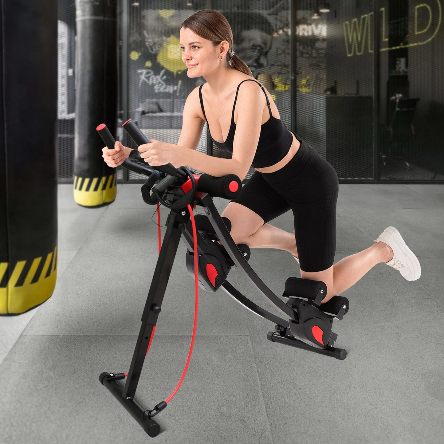 RICAN Dual Track ab Machine, ab Workout Equipment for Home Gym, Height Adjustable Ab Trainer Exercise Equipment, Foldable Fitness Equipment, Core & Abdominal Exercise and Strength Training