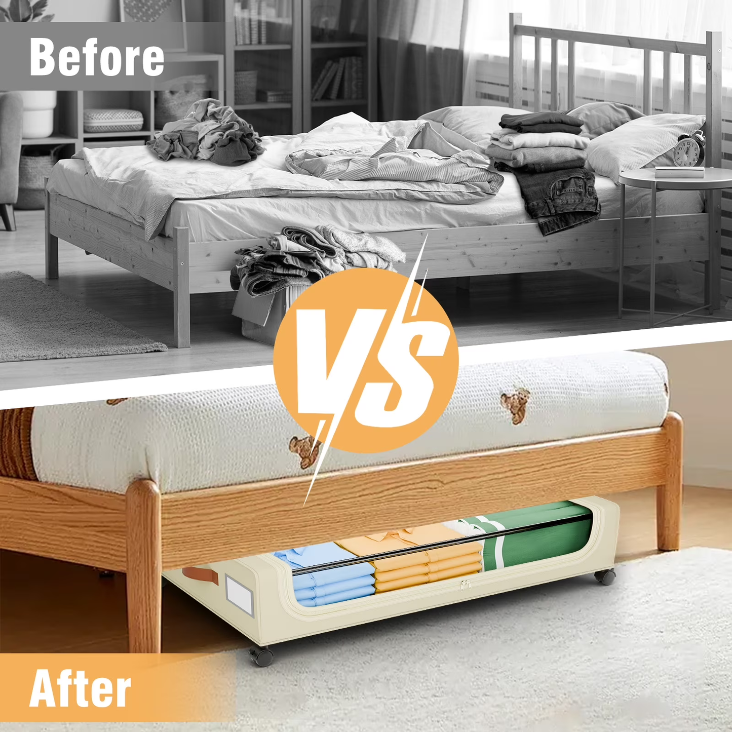 Under Bed Storage with Wheels, 2Pack Under Bed Storage Containers, Underbed Shoe Storage Organizer, Rolling Under Bed Metal Drawers for Clothes, Blankets(31 x 17 x 7.2 in)