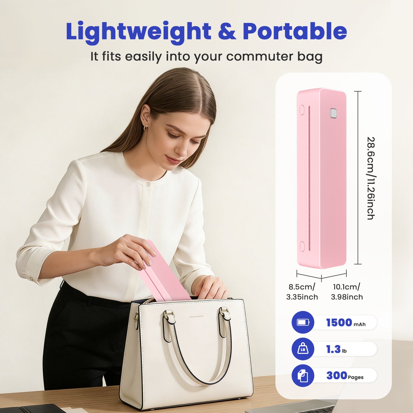Inkless Thermal Printer, Compatible with US Letter/A4/A5/B5 Paper, Works with Android & iOS Phones and Laptops
