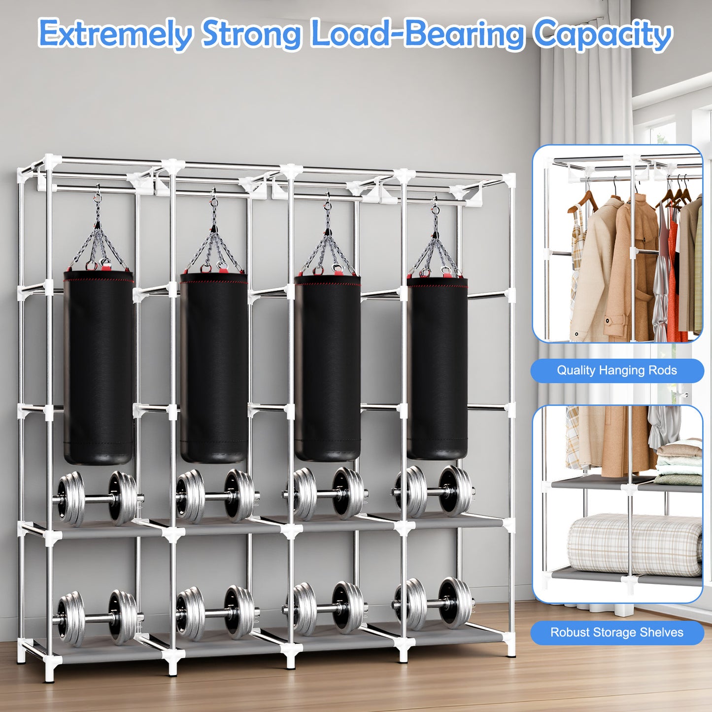 BAOKALER 67-Inch Wide Portable Closet Organizers and Storage with 4 Hanging Rods & 8 Shelves, Multi-Functional Wardrobe Clothes Storage for Bedroom, Living Room, Closet, Garage, Dorm, Black