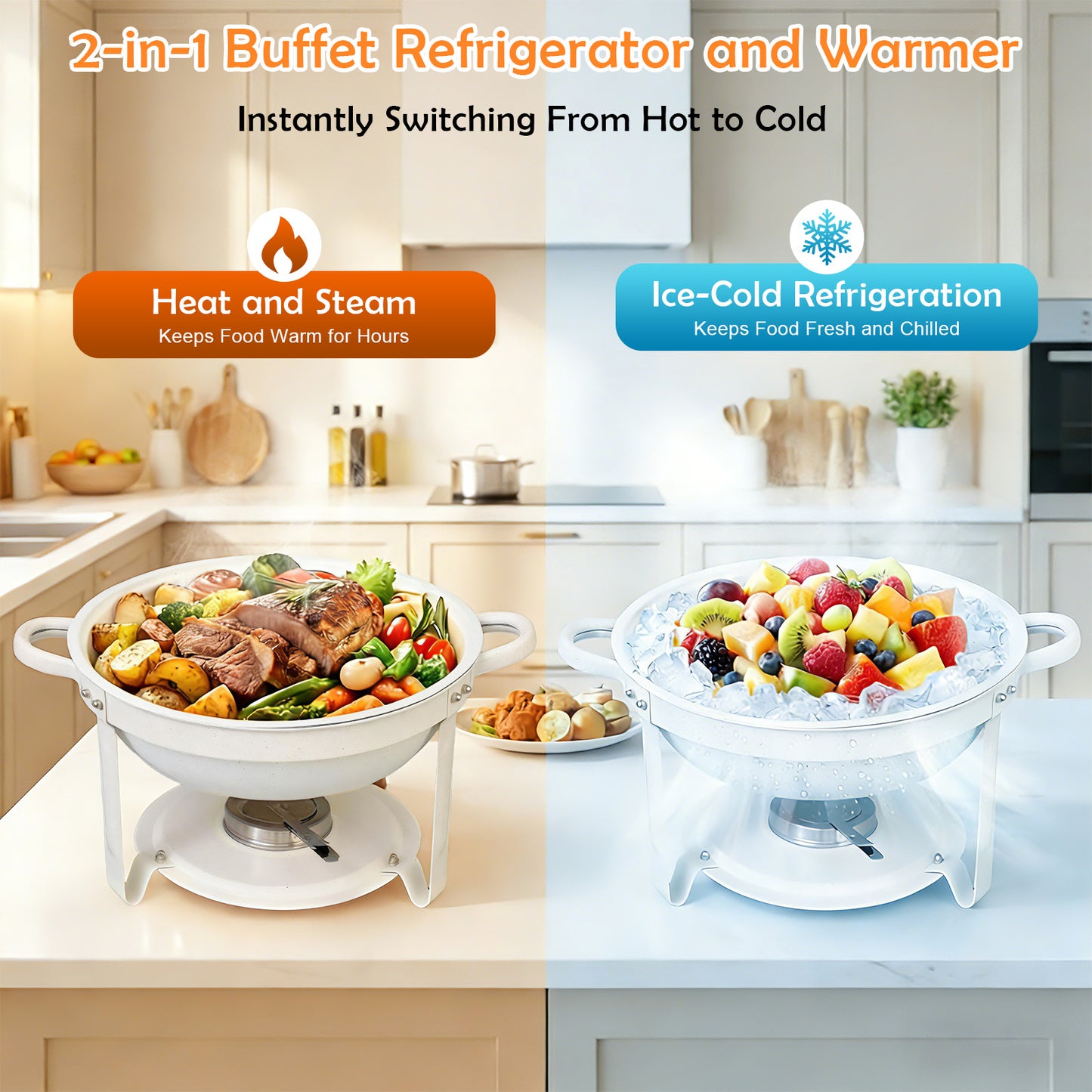 CATGOOD Chafing Dishes for Buffet, 5.3QT Chafing Dish Buffet Set, Food Warming Trays for Buffet, for Home Parties, Christmas Gatherings, Catering Events, White/ 2 Pack