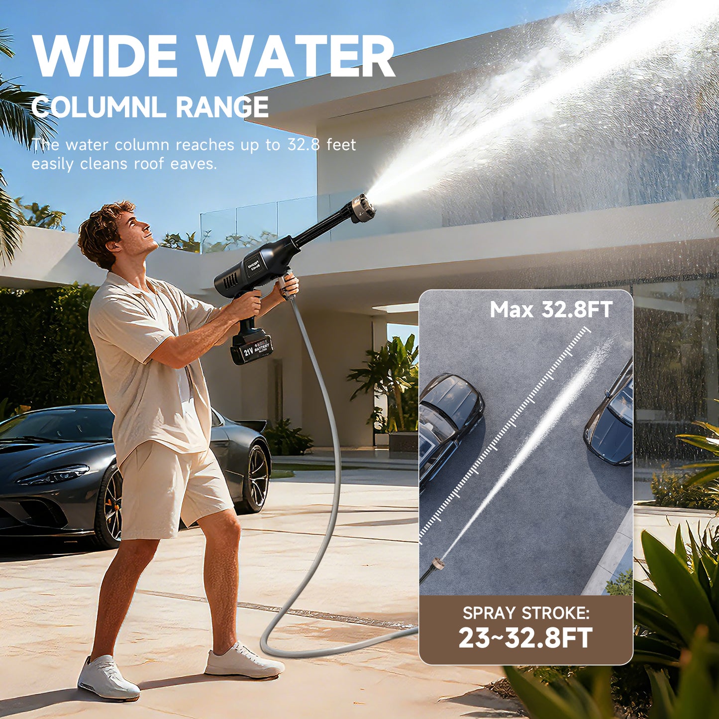 BAOKALER Portable Pressure Washer with Foldable Water Container (Black), 1160PSI High Power Washer, 21V Cordless with 4.0Ah Dual Batteries & 6-in-1 Nozzle for Car, Patio, Fence, Deck, Driveway Cleaning