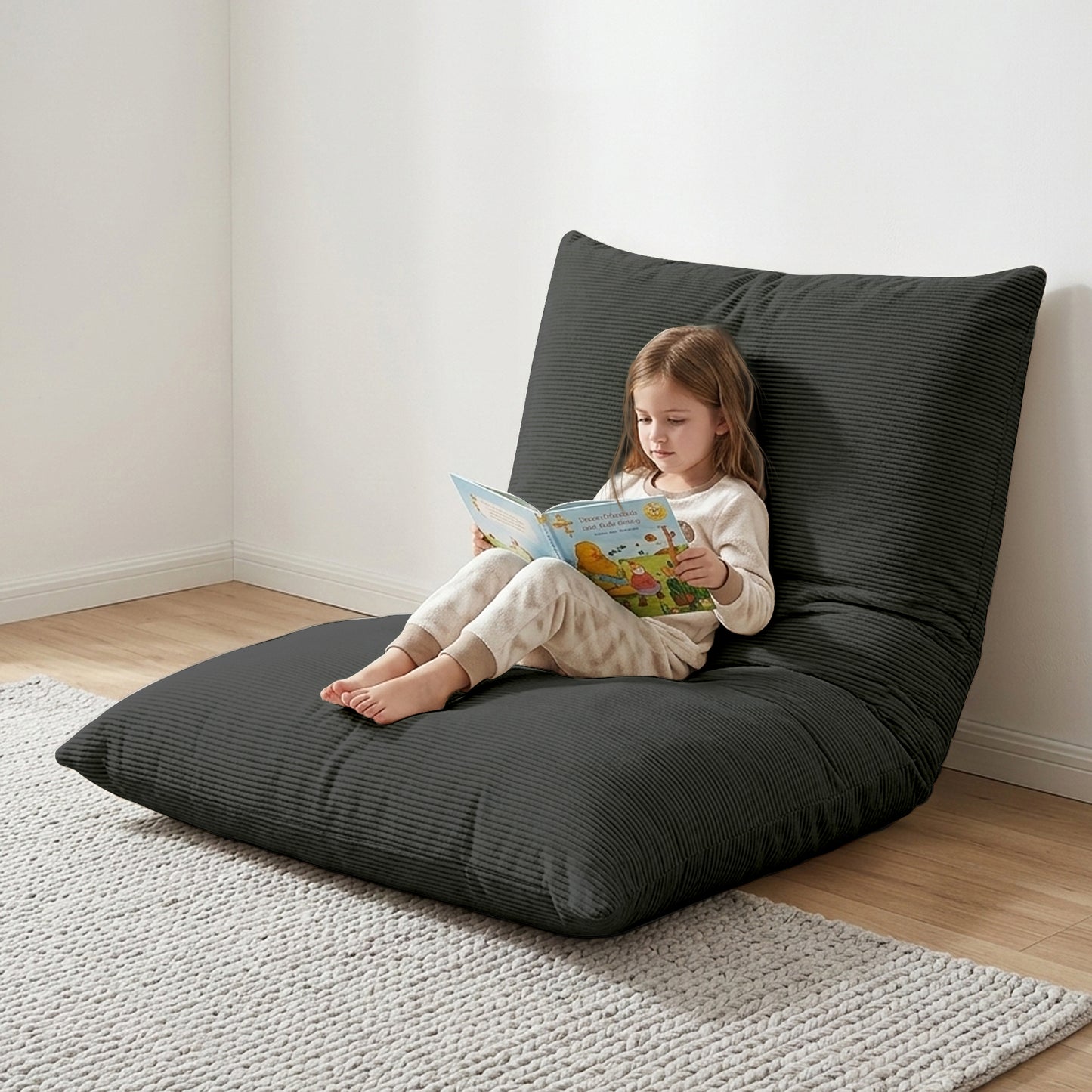CATGOOD 3-in-1 Bean Bag Chair for Kids Adults, Convertible kids chair with Skin Friendly Fabric for Living Room, Bedroom, Gray