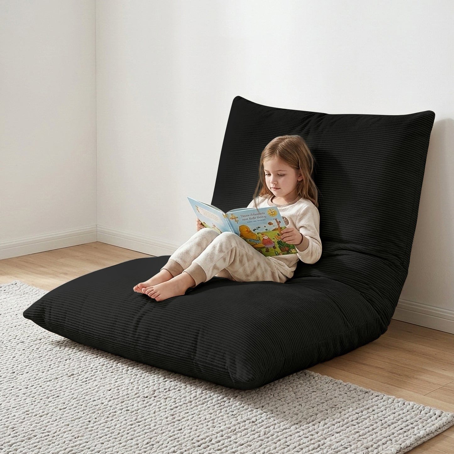 CATGOOD 3-in-1 Bean Bag Chair for Kids Adults, Convertible kids chair with Skin Friendly Fabric for Living Room, Bedroom, Black