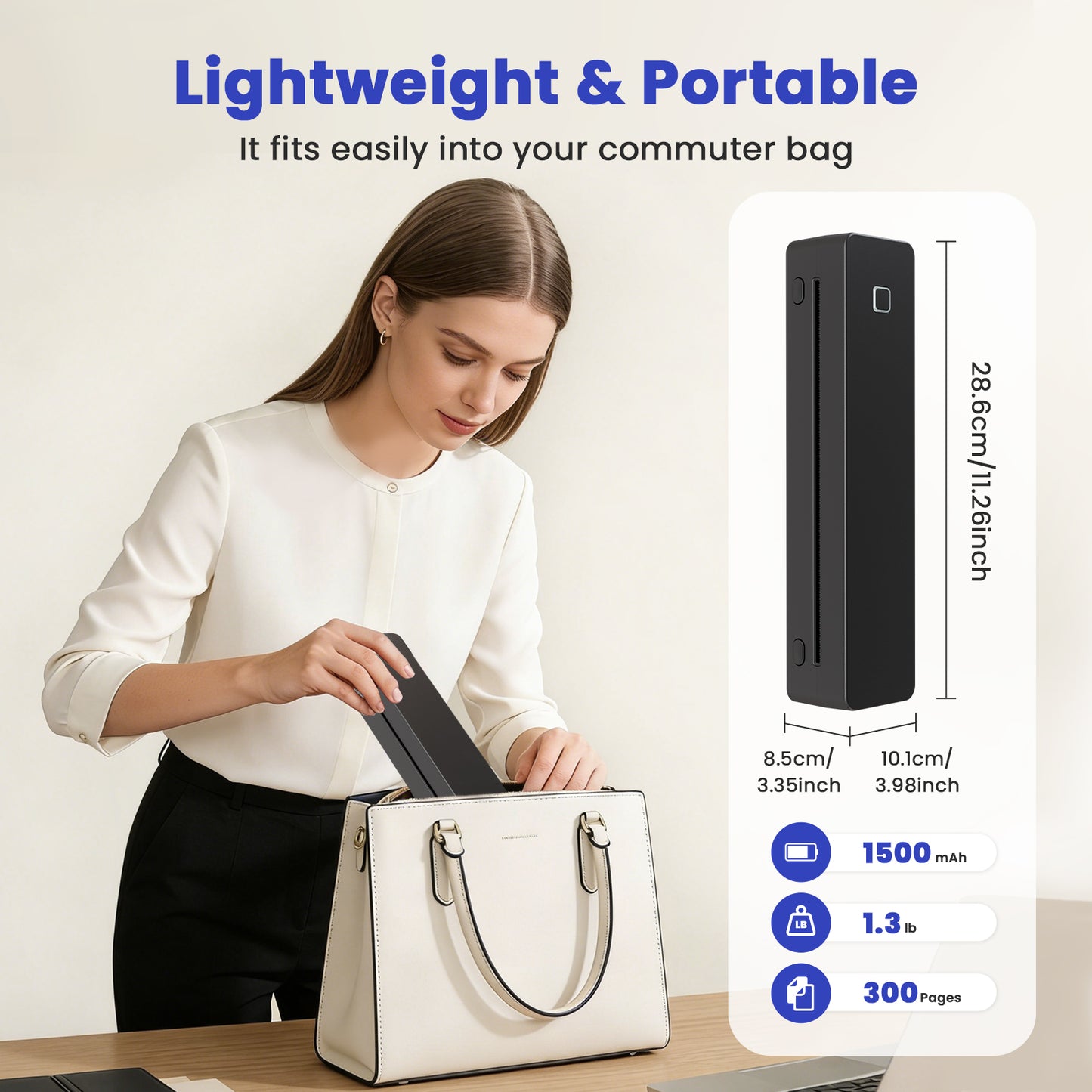 Thermal Printer for Travel, Supports US Letter, A4, A5, B5 Thermal Paper, Portable Wireless Inkless Phone Printer for Home Office, Compatible with Android iOS Phone & Laptop, Black