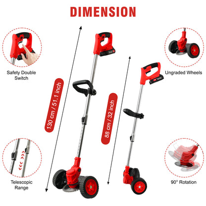 Grass Trimmer Cordless Electric Weed Eaters & Weed Trimmer, Weed Lawn Edge Trimmer, Mower with Upgraded Wheels & 2 Batteries