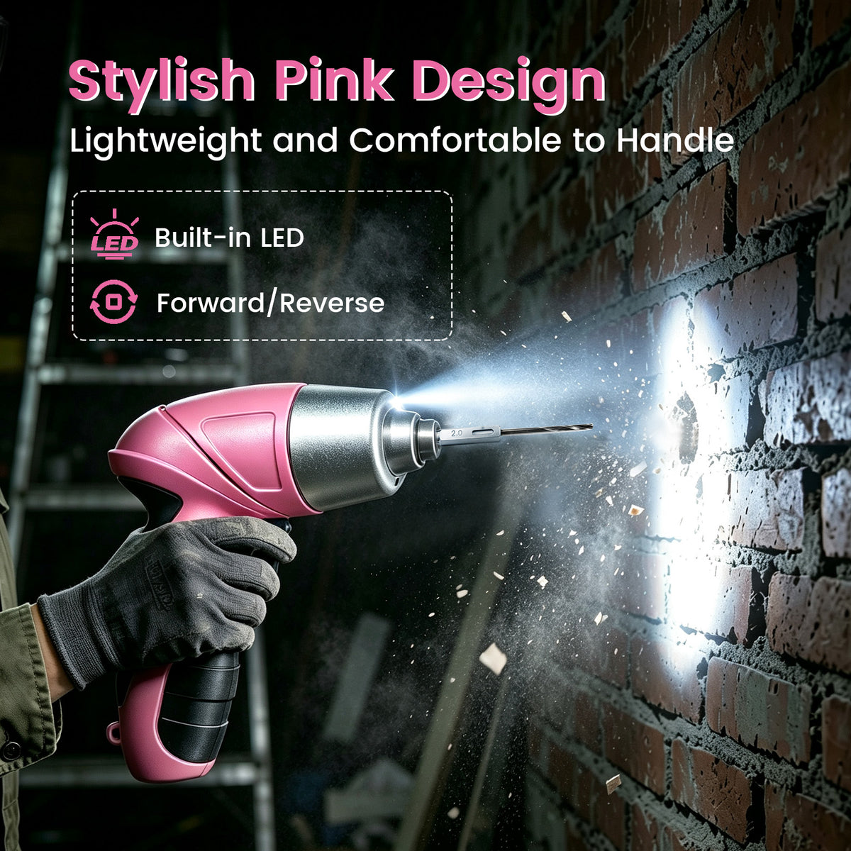 Cordless Power Screwdriver, 47-in-1 Electric Screwdriver Rechargeable Set, Rechargeable 3.7V Cordless Screwdriver with 30 Driver Bits, Power Tool for Office & Home Use, Pink