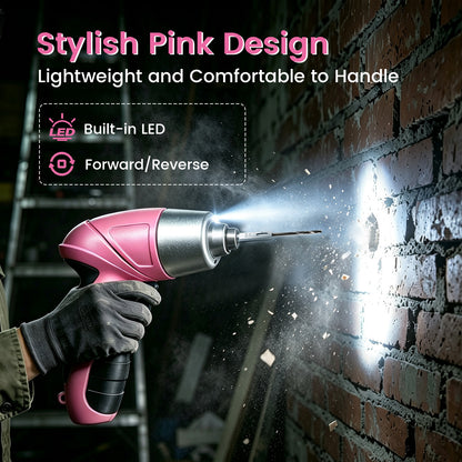 Cordless Power Screwdriver, 47-in-1 Electric Screwdriver Rechargeable Set, Rechargeable 3.7V Cordless Screwdriver with 30 Driver Bits, Power Tool for Office & Home Use, Pink