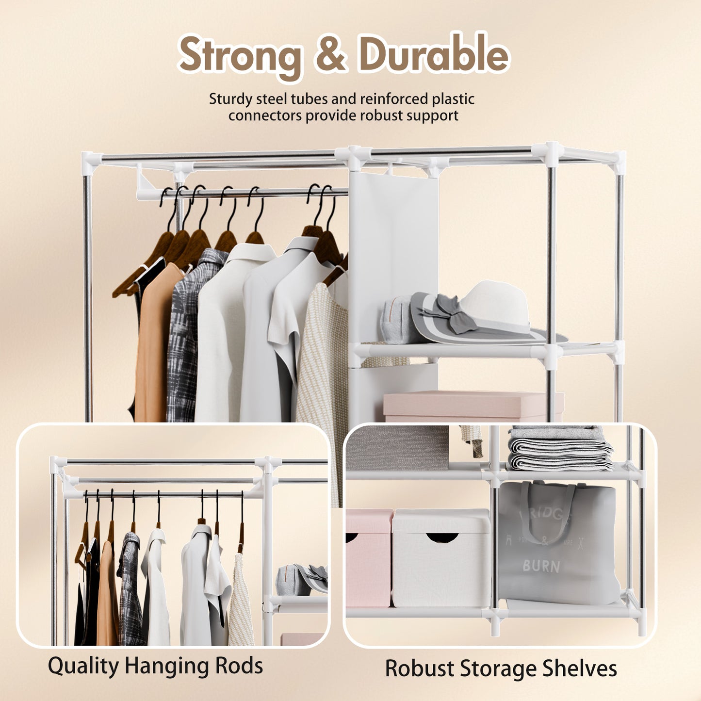 BAOKALER Closet Organizers and Storage, Hanging Closet Organization, Non-Woven Fabric Clothing Storage for Home Bedroom Living Room, Coffee