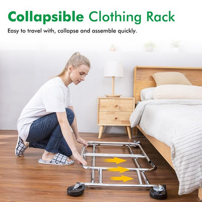 Baokaler 620 lbs Heavy Duty Garment Rack with Shelves Collapsible Clothing Racks on Wheels Rolling Clothes Rack for Hanging Clothes Portable Adjustable, Chrome Finish