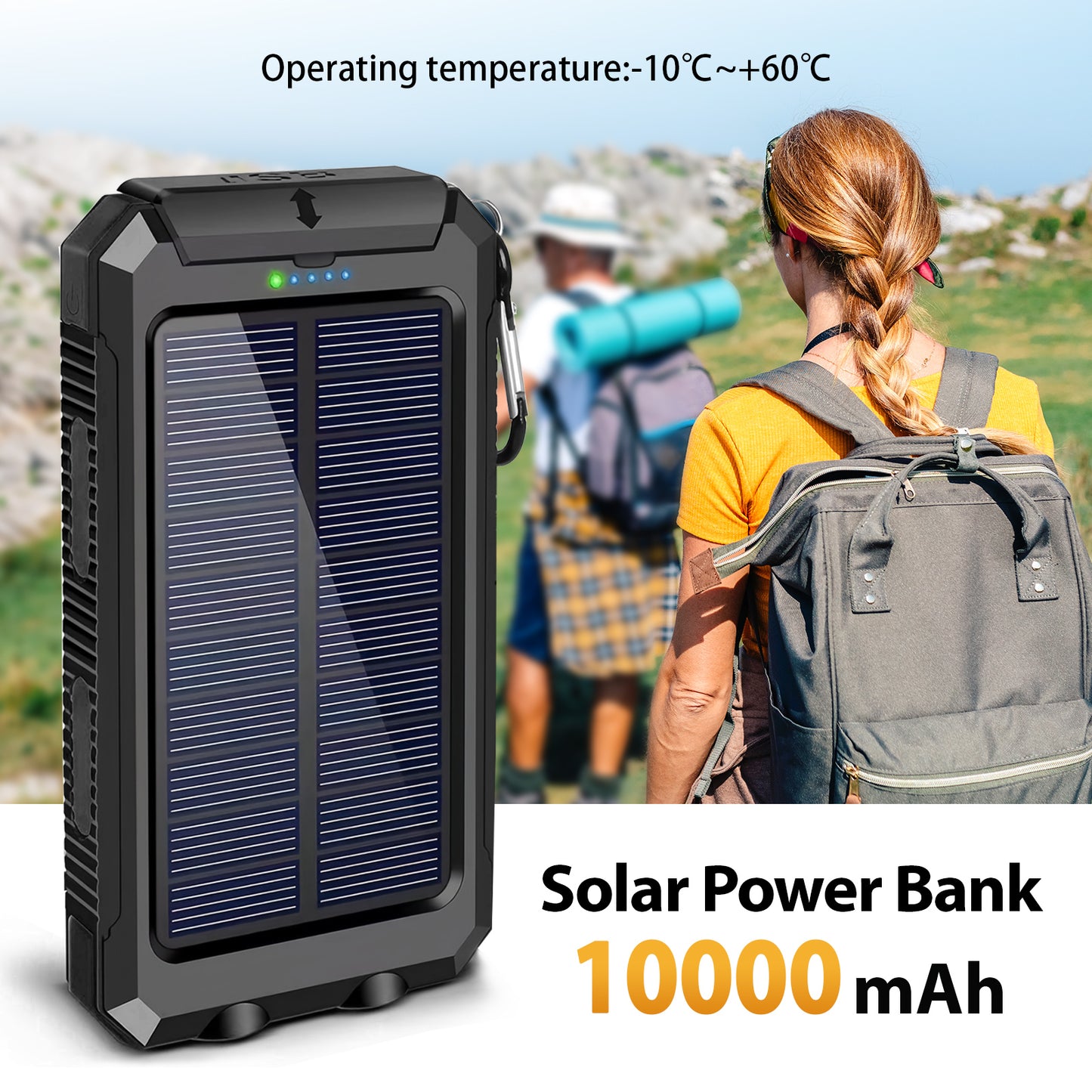 CATGOOD 10000mAh Portable Solar Charger for iphone and Android Power Bank with Dual 5V USB Ports for Outdoor Camping Hiking(Black)