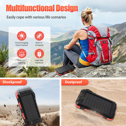 CATGOOD 10000mAh Portable Solar Charger for iphone and Android Power Bank with Dual 5V USB Ports for Outdoor Camping Hiking(Red)