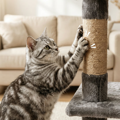 50-inch Cat Tree for Large Cats - Tall Cat Tree Tower with Sisal Scratching Posts & Dangling Toys for Indoor Cats , Dark Gray