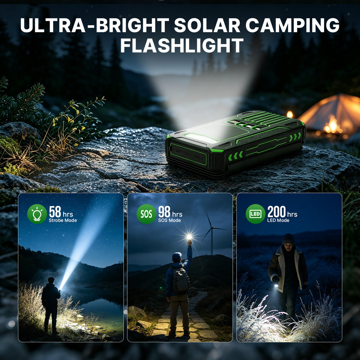 Solar Power Bank 46800mAh, PD15W Fast Charging Solar Charger with 4 Built-in Cables & Wireless Charging, Portable Solar Charger for Cell Phone, Solar Battery Pack for Camping (Green)