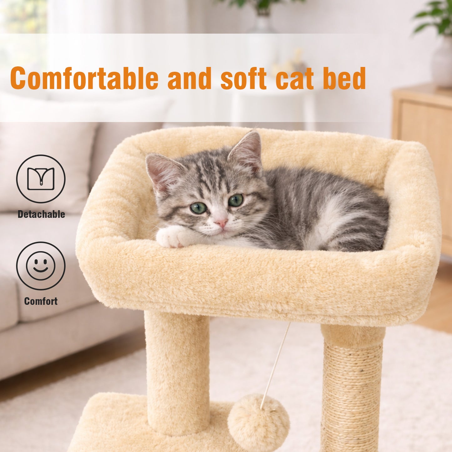 Cat Tree, Multi-Level Cat Tree Tower, Indoor Activity Center with Sisal Scratching Posts, Condos, Plush Perches, Hanging Cat Toys, Beige
