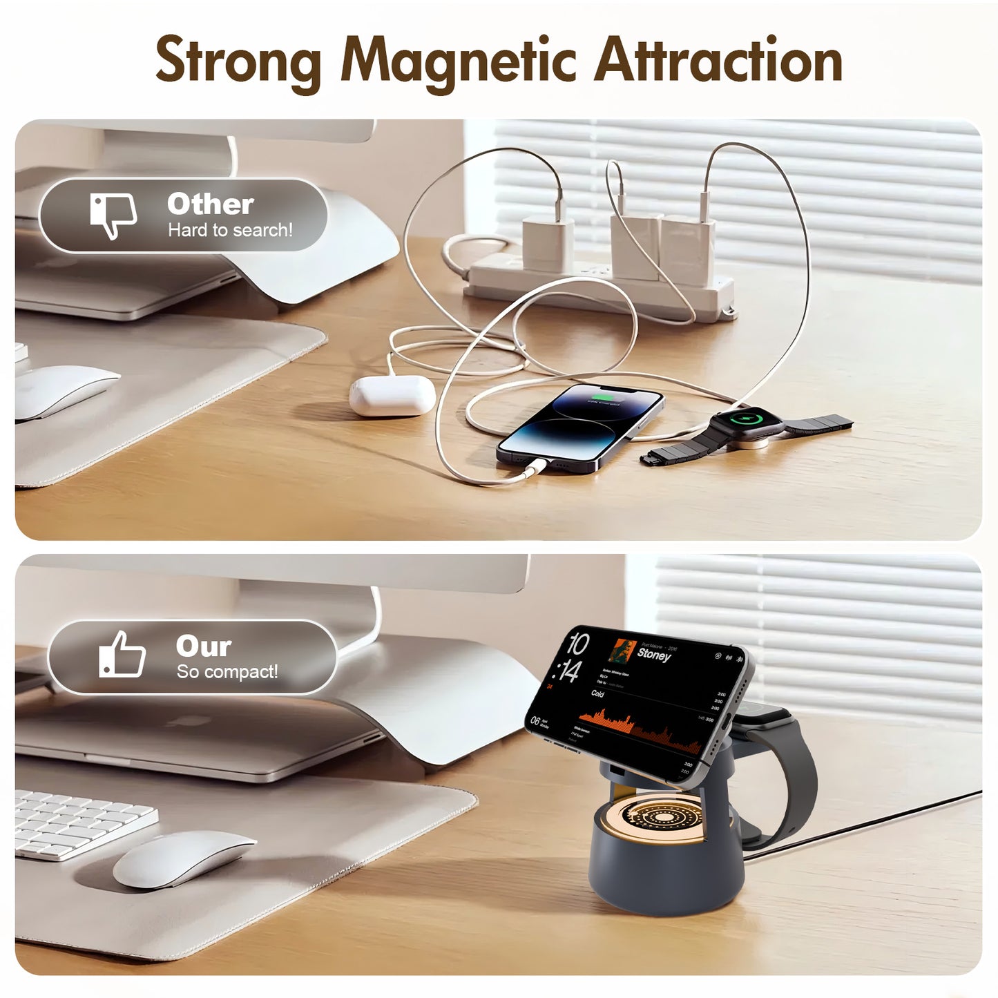4 in 1 wireless charging station For iPhone AirPods iWatch, Wireless Charger with Mushroom Light for MagSafe Magnetic Charger, 22.5 W Travel Stand,Fast for Multiple Devices