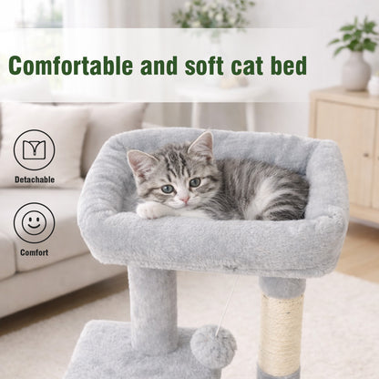 Cat Tree, Multi-Level Cat Tree Tower, Indoor Activity Center with Sisal Scratching Posts, Condos, Plush Perches, Hanging Cat Toys, Gray