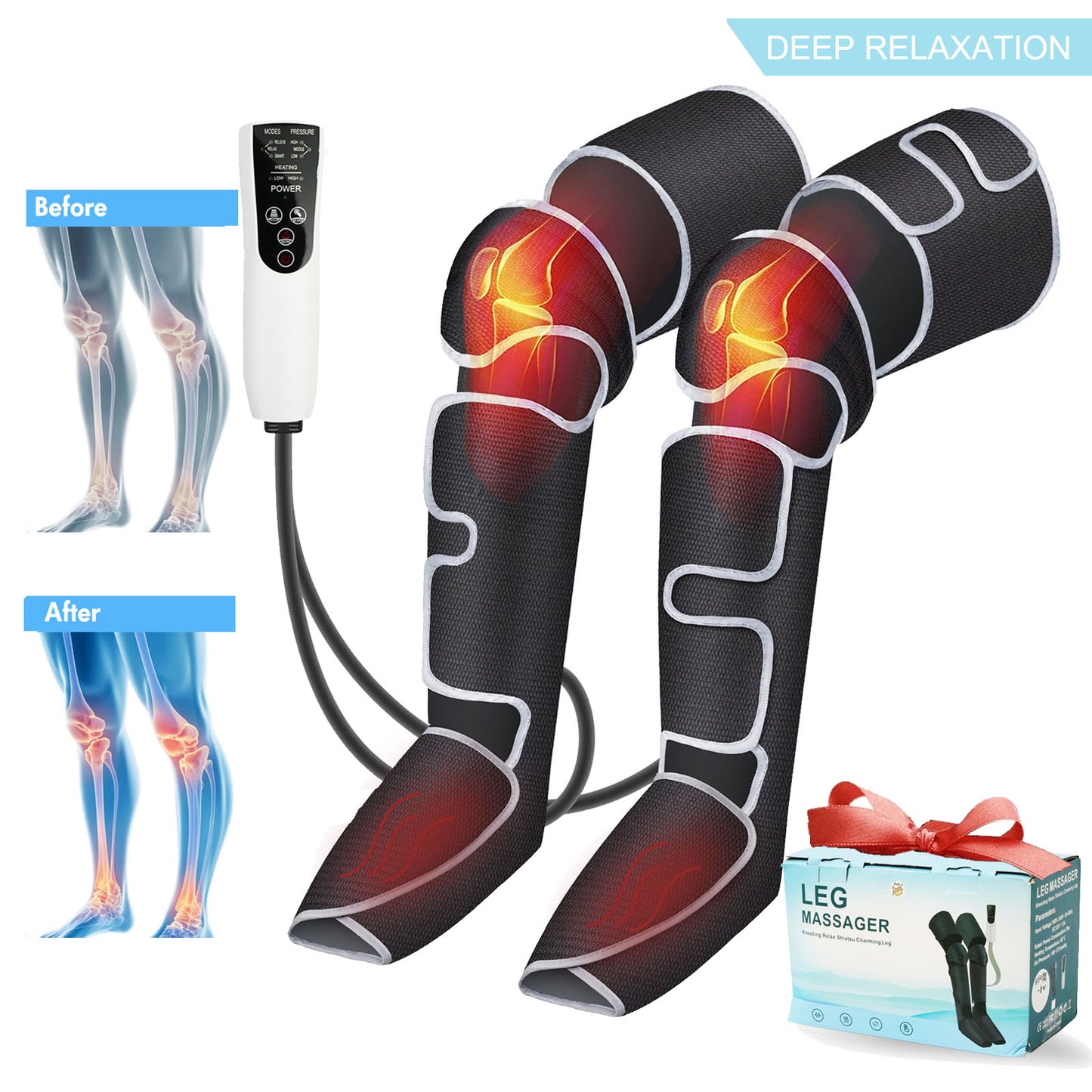 Leg Massager with Heat, Air Compression Thigh, Leg Air Compression Massager for Circulation and Pain Relief with 3 Modes, Muscles Relaxation