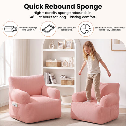 BAOKALER Kids Bean Bag Chair, Filled with Memory Foam, Toddler Kids Floor Lazy Sofa with Side Pocket, Lightweight Comfort Lounge Chair for Gaming, Reading, Relaxing, Pink