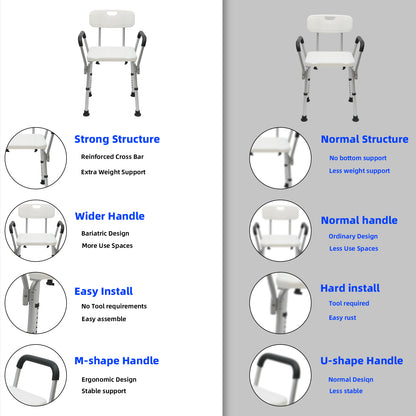 CATGOOD Shower Chair 450lbs with Padded Armrests and Back, Heavy Duty Shower Seat for Bathtub Slip Resistant, Shower Bench with Adjustable Height for Elderly and Disabled