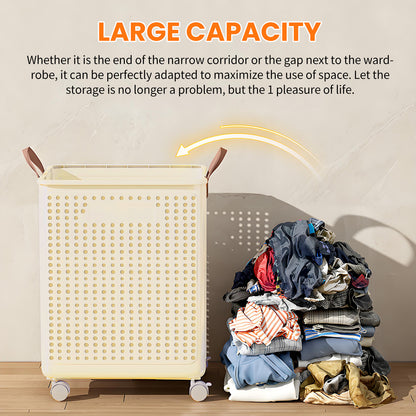 Collapsible Laundry Basket with Wheels and Handle, Plastic Foldable Laundry Hamper, Versatile Portable Storage Basket, Durable and Practical for Laundry and Bathroom