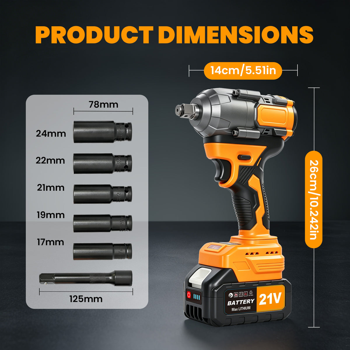 1300Nm Cordless Impact Wrench, 21V Impact Wrench 1/2 inch, High Efficiency Brushless Motor with Fast Charger and 2 x 3.0Ah Battery