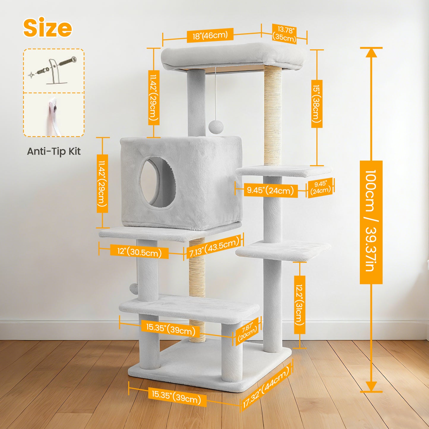 Sturdy Cat Tree: 40-Inch Indoor Cat Tower with Steps for Easy Climbing, Hiding Caves, Scratching Posts & Toys, Perfect for Big Cats