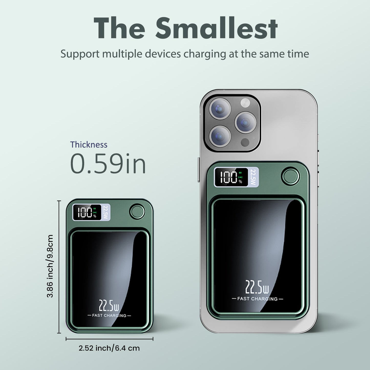 10,000mAh Power Bank with LED Power Display, 22.5W Portable Charger 2-in-1 Wireless, Magnetic Portable Power Bank Fast Charging, Suitable for Outdoor Travel Backup Small Phone Charger, Green
